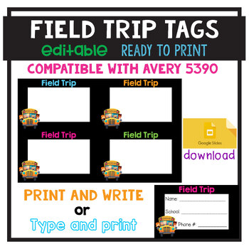 Preview of EDITABLE Field Trip Name Tags | Name Tags for Field Trip | Google Slides