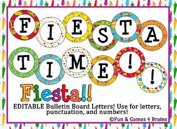 Preview of EDITABLE Fiesta themed circular bulletin board letters