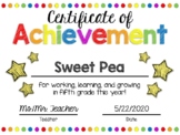 EDITABLE Fifth Grade End of the Year Certificate of Achiev