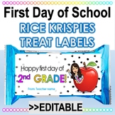 EDITABLE  First Day of School RICE KRISPIES TREATS labels
