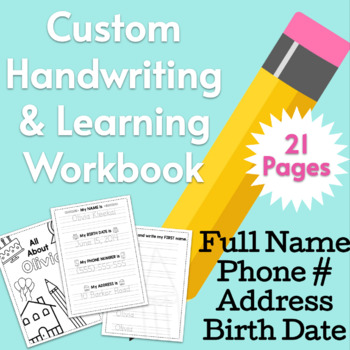 Preview of EDITABLE First Last Name Address Phone Birth Date Handwriting Workbook