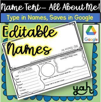 Preview of EDITABLE First week of school Name Tents tags Printable Activity Nametag digital