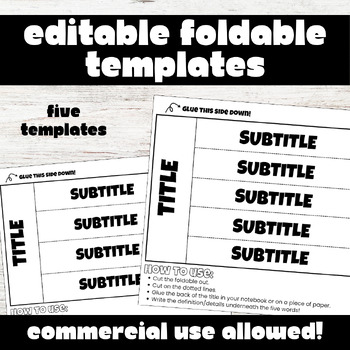 Preview of EDITABLE Foldable Templates - Interactive Notebook Template (COMMERCIAL USE)