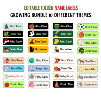 Preview of EDITABLE Folder Name Labels Growing Bundle 10 Different Themes