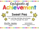 EDITABLE Fourth Grade End of the Year Certificate of Achie