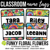 EDITABLE Funky Floral Flowers Name Tags Classroom Label Ar