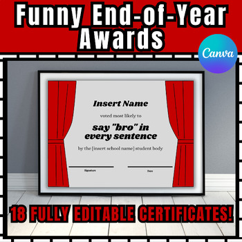 Preview of EDITABLE Funny End of Year Award Certificates, End of the Year Superlatives
