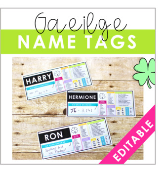 Preview of EDITABLE GAEILGE FACTS NAME TAGS