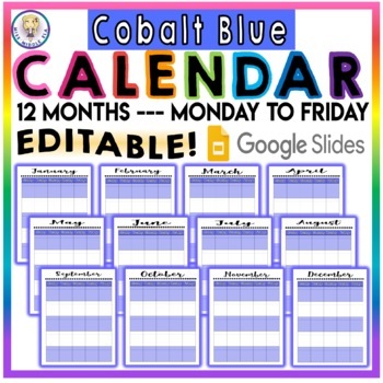 EDITABLE GOOGLE SLIDES Blank Monthly Calendar Monday to Friday