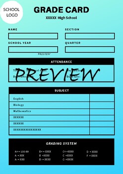 Preview of EDITABLE GRADE CARD TEMPLATE