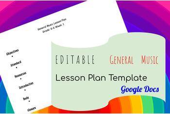 Preview of EDITABLE General Music Lesson Plan Template