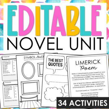 Preview of EDITABLE Generic Novel Study Unit Activities | Independent Book Report Project