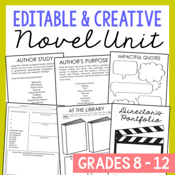 Preview of EDITABLE Generic Novel Unit Study Activities for Any Book | Book Report Project
