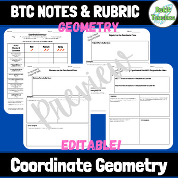 Preview of EDITABLE | Geometry: Coordinate Geometry | BTC Notes & Rubric Template
