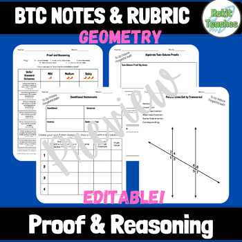Preview of EDITABLE | Geometry: Proof & Reasoning | BTC Notes & Rubric Template