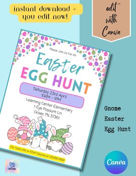 Preview of EDITABLE Gnome Easter Egg Hunt Invitation, Easter Party Invite, Digital Download