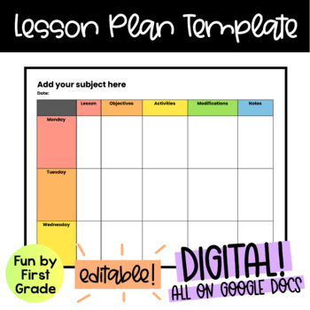 Preview of EDITABLE Google Doc Weekly Lesson Plan Template!