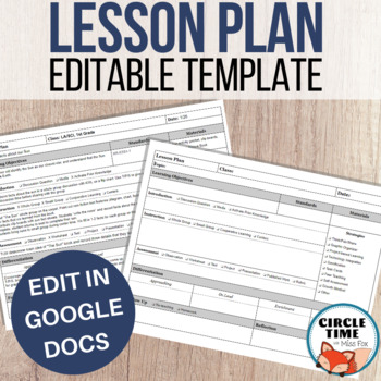 Preview of EDITABLE Google Docs Lesson Plan Template, Horizontal Layout, One Page