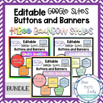 Preview of EDITABLE Google Sites Buttons - Bright, Pastel, and Watercolor Rainbow BUNDLE