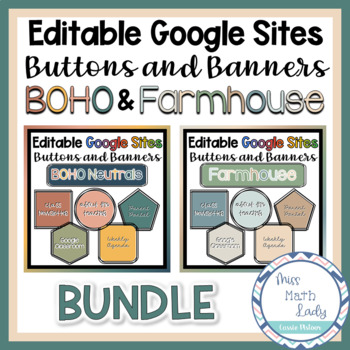 Preview of EDITABLE Google Sites Buttons and Banners - Boho Neutrals and Farmhouse BUNDLE