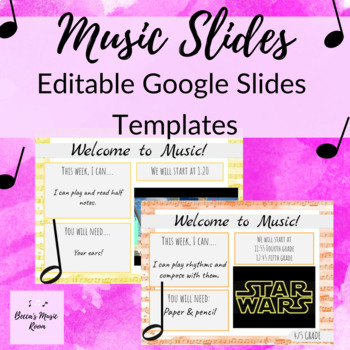 Preview of EDITABLE Google Slides Templates for Music Class