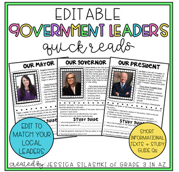 Preview of EDITABLE Government Leaders: mayor, governor, and president