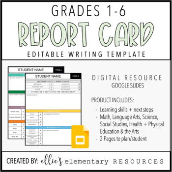 Preview of EDITABLE - Grade 1-6 Report Card Writing Template