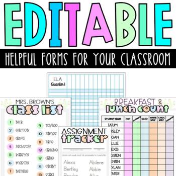 Preview of EDITABLE | Grade Recording Sheets, Class List, Assignment Tracker, Lunch Count
