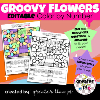 Preview of EDITABLE Groovy Flower Color by Number
