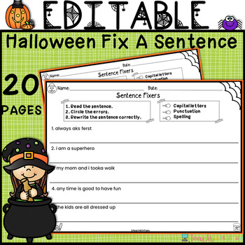 Preview of EDITABLE Halloween Sentence Fixers