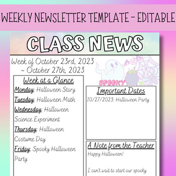 Preview of EDITABLE Halloween Weekly Newsletter Canva Template