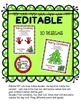 Christmas Handprint Poem Craft EDITABLE Parent Gift by 2 Learn Play and Grow