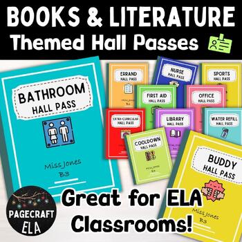 Preview of EDITABLE Hall Passes | Books & Literature | Print for Hands-Free Lanyards | ELA
