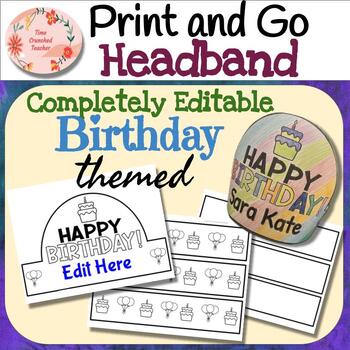 Preview of EDITABLE Happy Birthday Headband! Customize, Print, and Go!