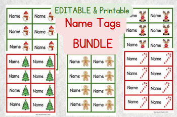 Preview of EDITABLE Holiday/Christmas Name Tags Bundle 5 PRINTABLE Themes!