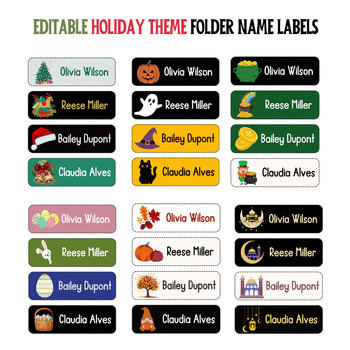 Preview of EDITABLE Holiday Theme Folder Name Labels - Name Tags