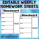 EDITABLE Homework Assignment Sheet {Weekly template}