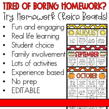 homework choice board template