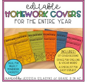 Preview of EDITABLE Homework Covers (Ideal for Weekly Homework Packets!)