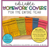 EDITABLE Homework Covers (Ideal for Weekly Homework Packets!)