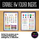 EDITABLE Homework Folder Cover Insert for Primary Grades