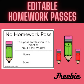 Preview of EDITABLE Homework Passes (Freebie)