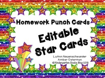 Preview of EDITABLE Star Card Homework Punch Cards for Sight Words