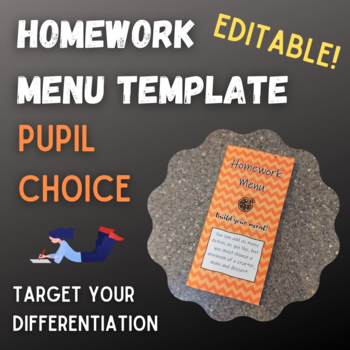 Preview of EDITABLE Homework Takeout Menu Template (For Printable Pupil Choice)