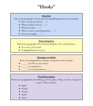 Preview of EDITABLE - "Hooks" for Writing Strong Introduction Paragraphs