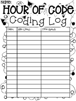Preview of EDITABLE Hour of Code Coding Log