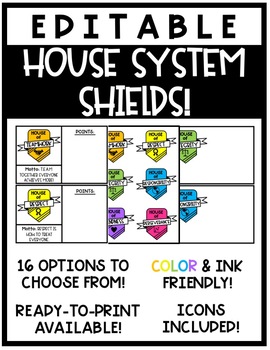 Preview of EDITABLE House System Shields (Optional: Points & House Motto!)