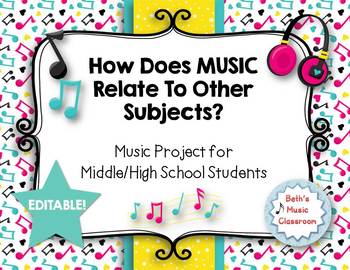 Preview of EDITABLE! How Does Music Relate to Other Subjects? Middle/High School Project