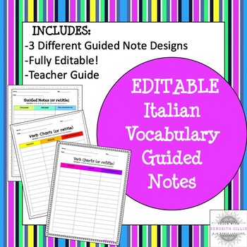 Preview of EDITABLE Italian Guided Notes