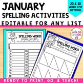 January word work Editable spelling worksheets Editable sp